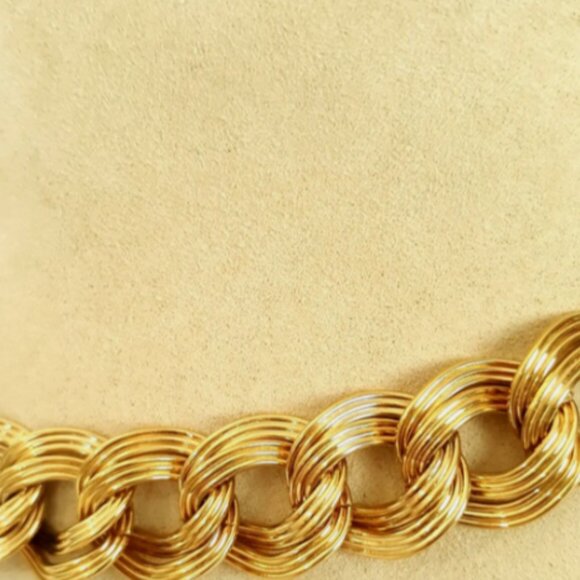 Monet Chunky Adjust. Double Ribbed Link Chain Necklace Gold Tone Vintage - Picture 1 of 5